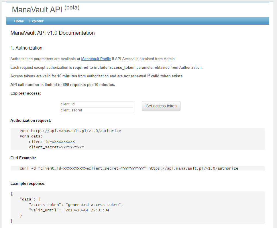 ManaVault API